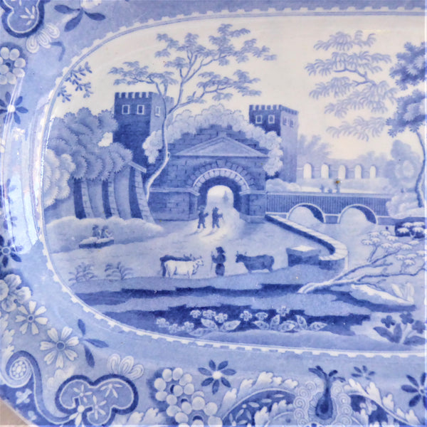 Spode Pearlware Platter Castle Blue Transferware 10.25