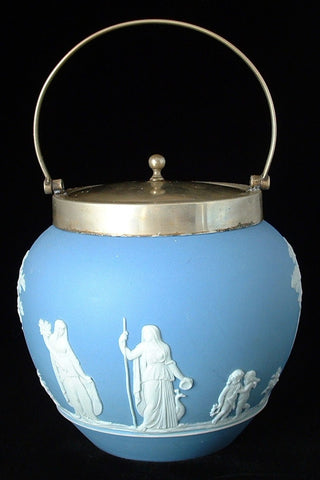 Biscuit Jar Light Blue Jasperware Dip Wedgwood Offering To Peace 1880s