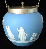 Biscuit Jar Light Blue Jasperware Dip Wedgwood Offering To Peace 1880s