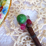 Victorian Era Lace Bobbin Hand Turned Mahogany Treen Beads Spangles 1890s