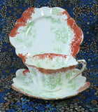 Wileman Shelley Cup And Saucer With Plate Trio Empire Rust And Green