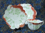 Wileman Shelley Cup And Saucer With Plate Trio Empire Rust And Green
