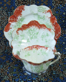 Wileman Shelley Cup And Saucer With Plate Trio Empire Rust And Green