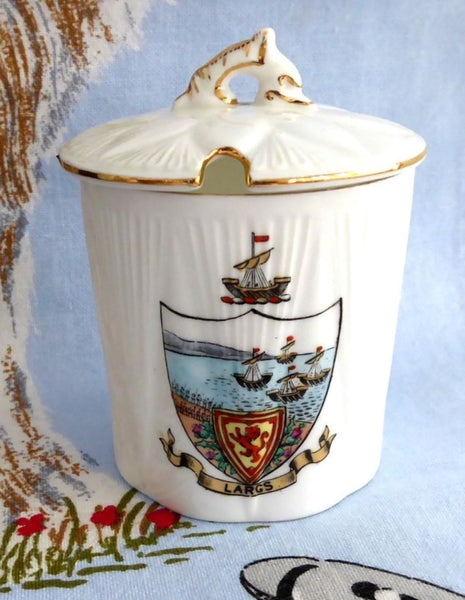 Shelley Dainty Crested Largs Scotland Jam Jar And Lid 1930s