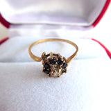 Estate Ring Diamond Sapphires English Size 6 Ring Cluster Halo 9kt Gold 1940s