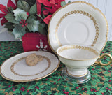 Elegant Teacup Trio Laurel Gold Laurel Wreath Gold Beading Castleton USA 1940s