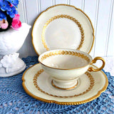 Elegant Teacup Trio Laurel Gold Laurel Wreath Gold Beading Castleton USA 1940s