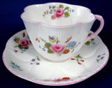 Shelley Cup And Saucer Dainty Shape Rose And Red Daisy Pink Trim Bone China