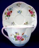Shelley Cup And Saucer Dainty Shape Rose And Red Daisy Pink Trim Bone China