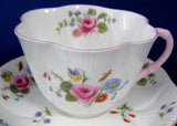 Shelley Cup And Saucer Dainty Shape Rose And Red Daisy Pink Trim Bone China