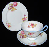 Shelley Cup Saucer Plate Gainsborough Floral Blue Trim Teacup Trio