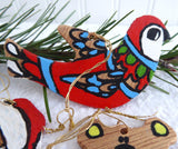Christmas Ornaments 1960s Handmade Set Of 11 Painted Wood Santa Bear Artisan USA