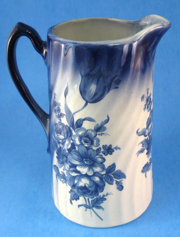 Staffordshire Pitcher Jug Blue Transferware 7 Inches Floral England 1950s