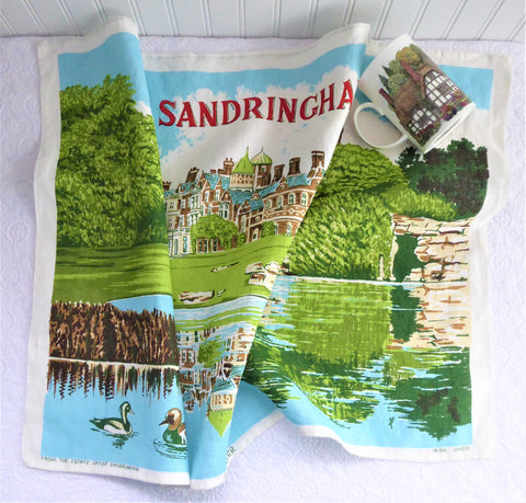 Royal Sandringham Tea Towel 1970s Queen Elizabeth Ulster Irish Linen