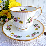 Pink And Yellow Roses Cup And Saucer Elizabethan England 1970s Bone China