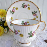 Pink And Yellow Roses Cup And Saucer Elizabethan England 1970s Bone China