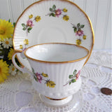 Pink And Yellow Roses Cup And Saucer Elizabethan England 1970s Bone China