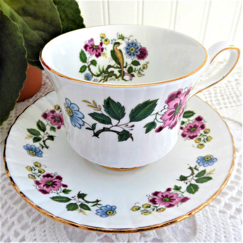 Bird Of Paradise Cup And Saucer Jacobean Floral 1980s Royal Stafford