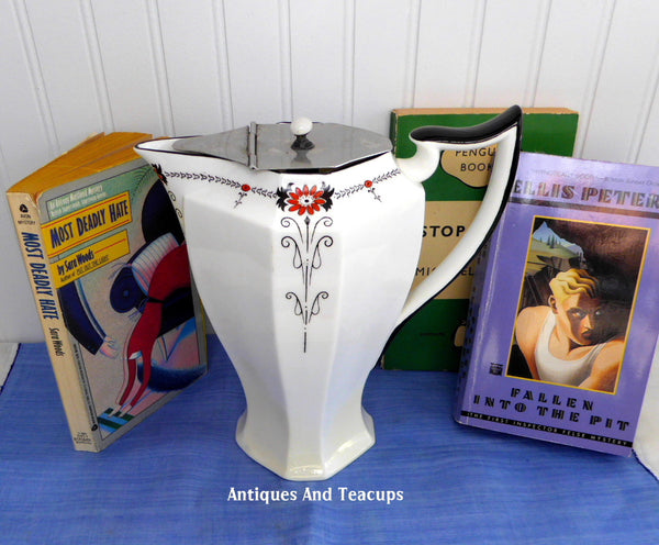 Art Deco Shelley Red Daisy Queen Anne Hot Water Teapot 1930s Red