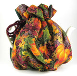Tea Cozy Padded Fall Fruit Flowers Purple Green Reversible USA Handmade