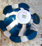 Cup And Saucer Shelley Teal And White Stratford Gold Overlay Border Drake's Neck 1964-1966 - Antiques And Teacups - 5
