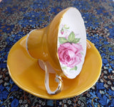 Aynsley Corset Cup And Saucer Goldenrod Rose Center 1940s Bone China Tea Party - Antiques And Teacups - 2