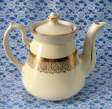 Hall Philadelphia Teapot White and Gold Large 6 Cup Standard Gold 1950s Retro Tea Pot - Antiques And Teacups - 3