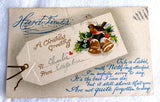 Antique Christmas Postcards Set Of 3 Embossed B B London 1914 Hard Times Greetings Poem - Antiques And Teacups - 2