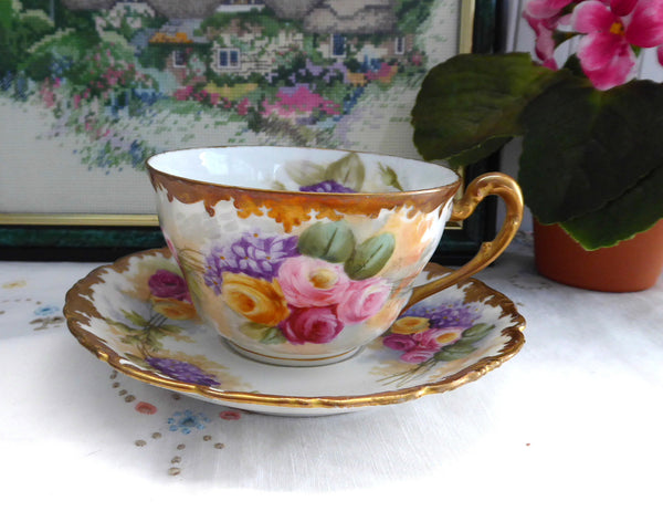 Limoges Hand Painted Cup And Saucer Signed Antique T&V Edwardian