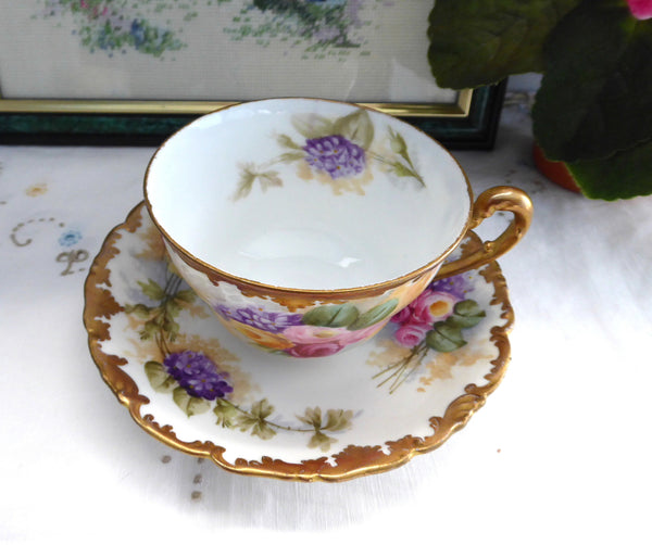 Limoges Hand Painted Cup And Saucer Signed Antique T&V Edwardian