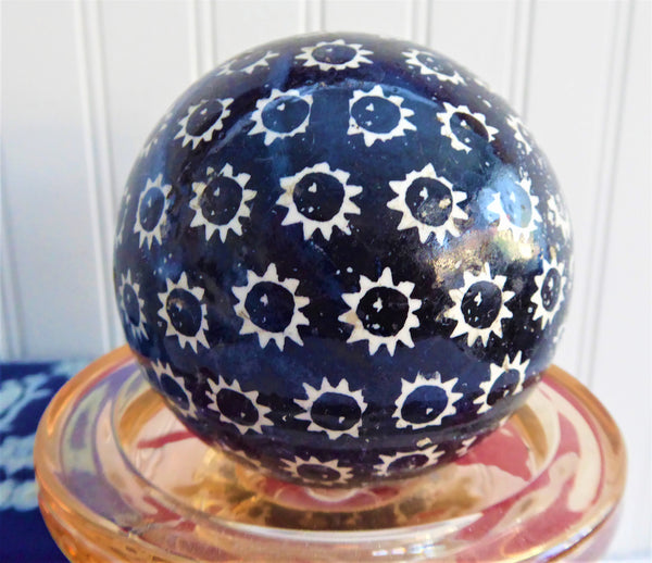 English Carpet Ball Blue Stars 1850s Glazed Clay Indoor Bowling English Carpet Ball Blue Stars 1850s Glazed Clay Indoor Bowling