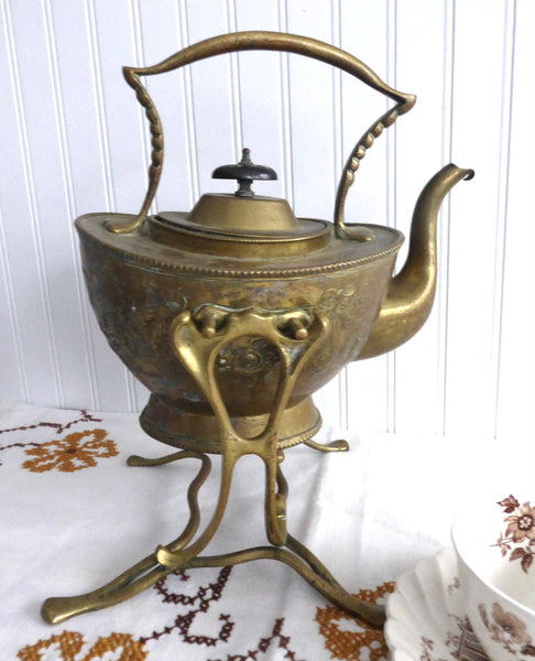 Tipping Tea Kettle Spirit Kettle Soutter Ornate Brass Mid