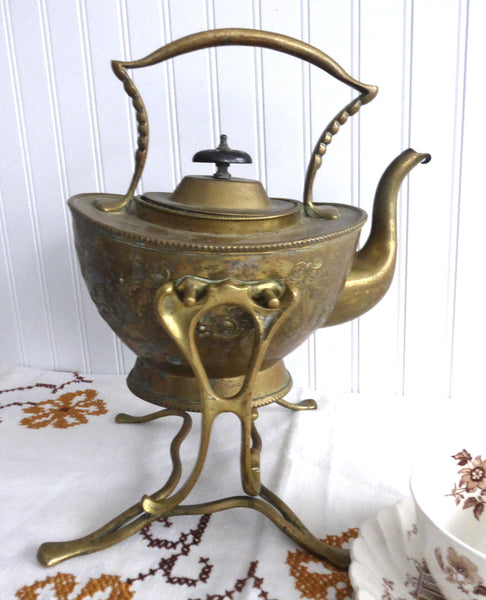 Tipping Tea Kettle Spirit Kettle Soutter Ornate Brass Mid Victorian 18 –  Antiques And Teacups