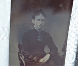 Two Victorian Tintypes Mourning Lady In Chair 1/4 Plate 1880s Early Photograph