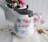 English Aesthetic Movement Hot Water Jug Pewter Lid English Mid Victorian Floral Pitcher 1880s