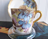 Superb Haviland Limoges Demitasse Cup And Saucer Ornate 1880s Blue Floral Gold Overlay