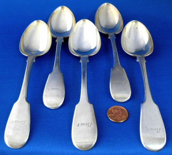 Victorian Large Fiddle Dessert Spoons 5 Serving Spoons Levesley 1883 U