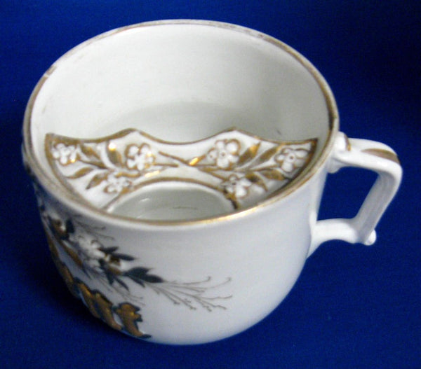 Victorian Souvenir Mustache Mug A Present Raised Gold Letters 