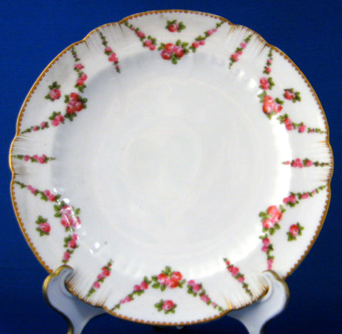 Antique George Jones Crescent Plate 7 Inch Cake Rose Swags 1890s Delicate Salad
