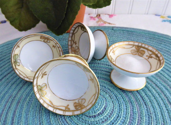 Antique Japanese Nippon Open Salts Shamrock Moriage Set of 4
