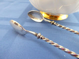 Crown Finial Edwardian Sugar Tongs Spoon Ends Continental 800 Silver Barley Twist