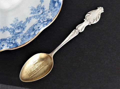 Victorian Sacramento California Sterling Silver Souvenir Spoon 1890s Embossed Gold Wash Bowl