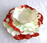 Wileman Shelley Cup And Saucer With Plate Trio Empire Rust And Green