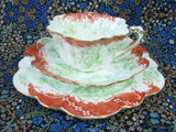 Wileman Shelley Cup And Saucer With Plate Trio Empire Rust And Green