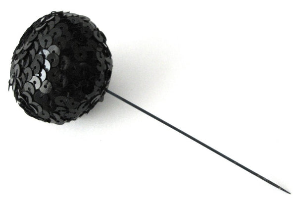 Edwardian Black Sequin Hat Pin 1900 Horsehair Ball 4 Inch  display picture 1