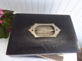 English Edwardian Tea Caddy Locking Black Leather Box 1900 Jewel Case