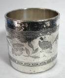Aesthetic Movement Napkin Ring Floral Engraved English Silver Plate Shabby