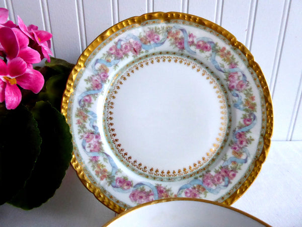 Gorgeous Haviland Limoges Teacup Trio 1900 Ornate Pink Blue Floral