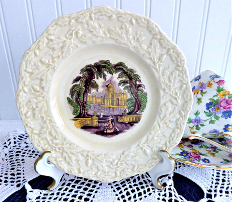 Purple Transferware Masons Oak Bread Plate Side Ironstone 1900s English Transferware