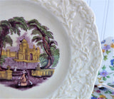 Purple Transferware Masons Oak Bread Plate Side Ironstone 1900s English Transferware